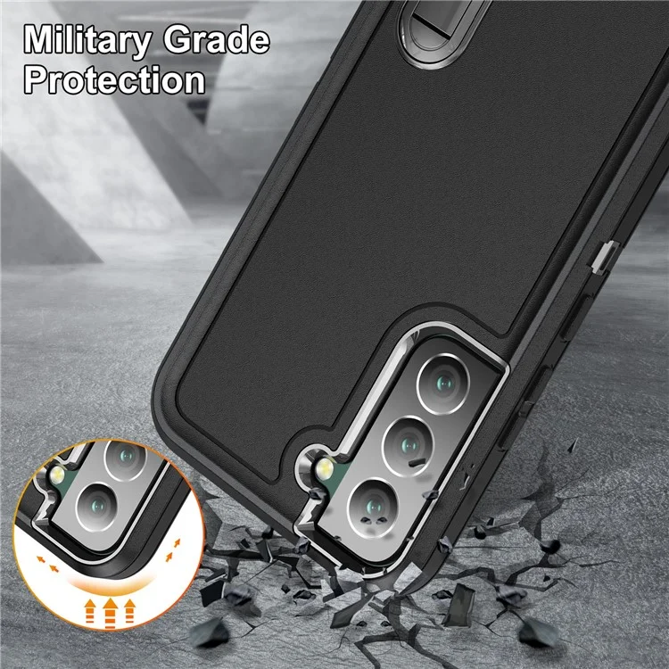 Defender Series Anti-drop Hard PC + Soft TPU Phone Case per Samsung Galaxy S22+ 5G, Custodia Protettiva con Supporto Nascosto - Nero/Nero