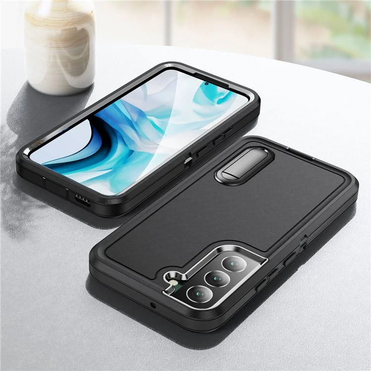 Defender Series Anti-drop Hard PC + Soft TPU Phone Case per Samsung Galaxy S22+ 5G, Custodia Protettiva con Supporto Nascosto - Nero/Nero