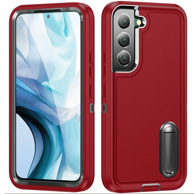 Defender Series Anti-drop Hard PC + Soft TPU Phone Case for Samsung Galaxy S22+ 5G, Hidden Kickstand Protective Cover - Black/Red