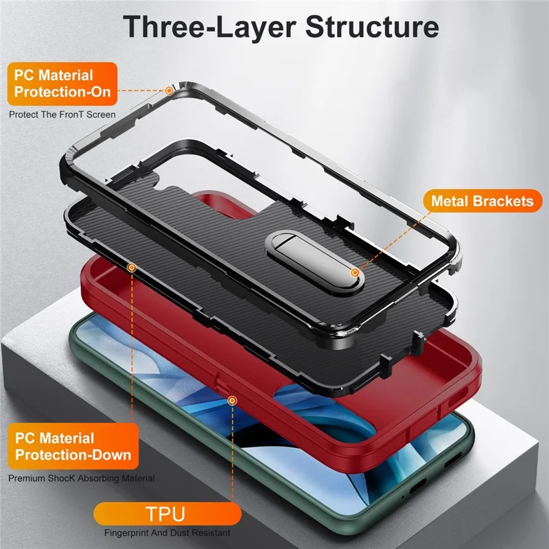 Defender Series Anti-drop Hard PC + Soft TPU Phone Case for Samsung Galaxy S22+ 5G, Hidden Kickstand Protective Cover - Black/Red