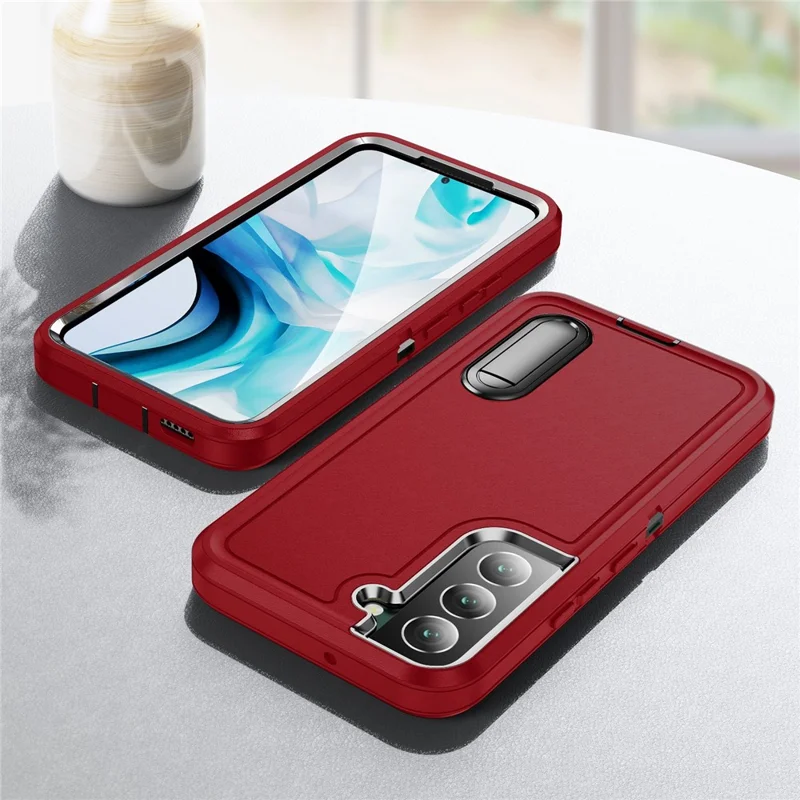 Defender Series Anti-drop Hard PC + Soft TPU Phone Case for Samsung Galaxy S22+ 5G, Hidden Kickstand Protective Cover - Black/Red