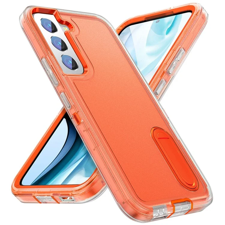 Défender Série de Défenseurs Hard PC Hard PC + TPU Soft TPU Téléphone Pour Samsung Galaxy S22 + 5G, Couverture de Protection Cachée - Transparent / Orange