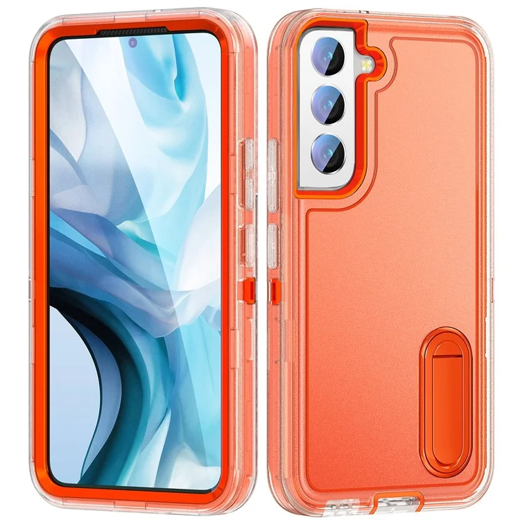 Défender Série de Défenseurs Hard PC Hard PC + TPU Soft TPU Téléphone Pour Samsung Galaxy S22 + 5G, Couverture de Protection Cachée - Transparent / Orange
