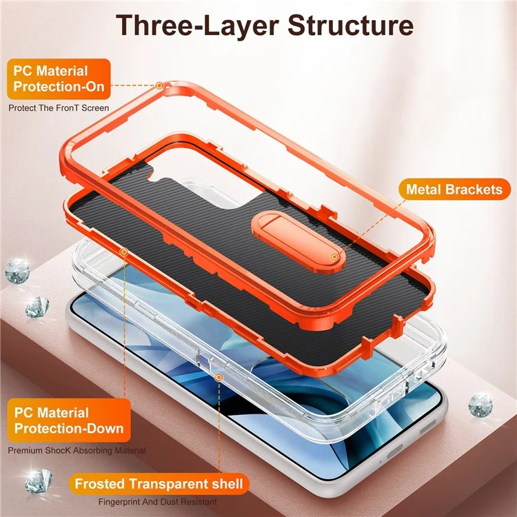 Défender Série de Défenseurs Hard PC Hard PC + TPU Soft TPU Téléphone Pour Samsung Galaxy S22 + 5G, Couverture de Protection Cachée - Transparent / Orange