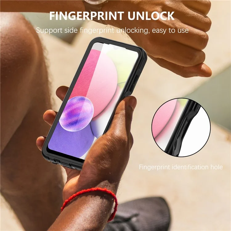 Étui SHELLBOX pour Samsung Galaxy A03s (version américaine) Étui de protection antidépoussière IP68 étanche avec prise en charge du déverrouillage par empreinte digitale
