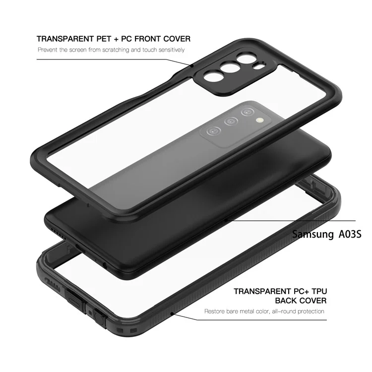 Étui SHELLBOX pour Samsung Galaxy A03s (version américaine) Étui de protection antidépoussière IP68 étanche avec prise en charge du déverrouillage par empreinte digitale