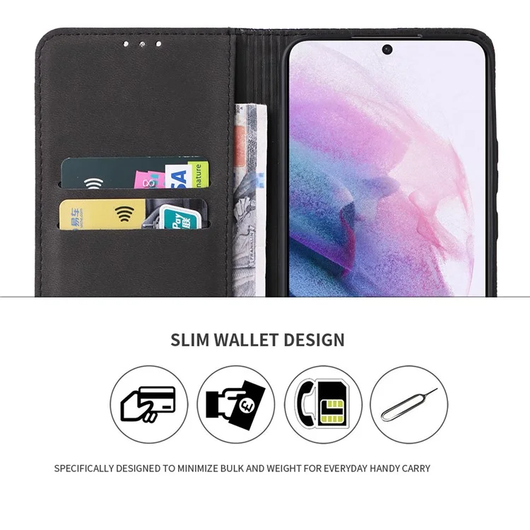 Fierre Shann Für Samsung Galaxy S22 5G Top -layer -kuhspur -leder -krokodil -textur -brieftasche Magnetische Telefonhülle - Schwarz