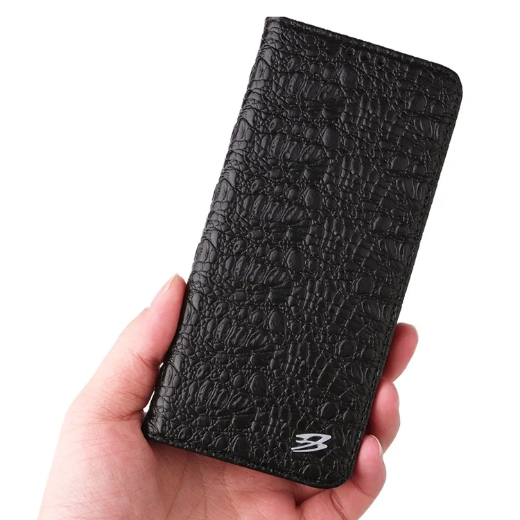 Fierre Shann Für Samsung Galaxy S22 5G Top -layer -kuhspur -leder -krokodil -textur -brieftasche Magnetische Telefonhülle - Schwarz