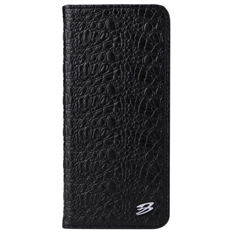 Fierre Shann Für Samsung Galaxy S22 5G Top -layer -kuhspur -leder -krokodil -textur -brieftasche Magnetische Telefonhülle - Schwarz