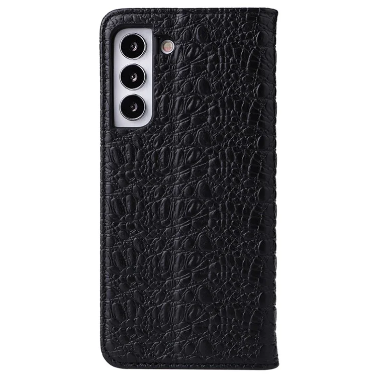 Fierre Shann Für Samsung Galaxy S22 5G Top -layer -kuhspur -leder -krokodil -textur -brieftasche Magnetische Telefonhülle - Schwarz