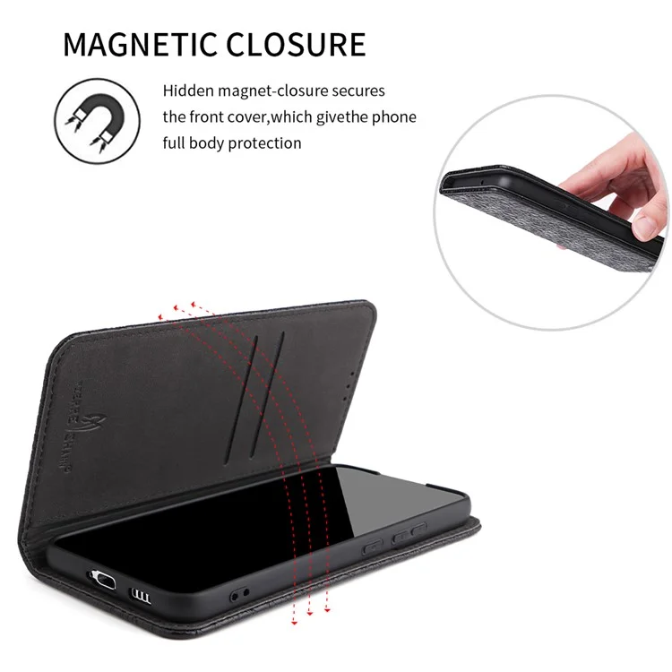 Fierre Shann Für Samsung Galaxy S22 5G Top -layer -kuhspur -leder -krokodil -textur -brieftasche Magnetische Telefonhülle - Schwarz