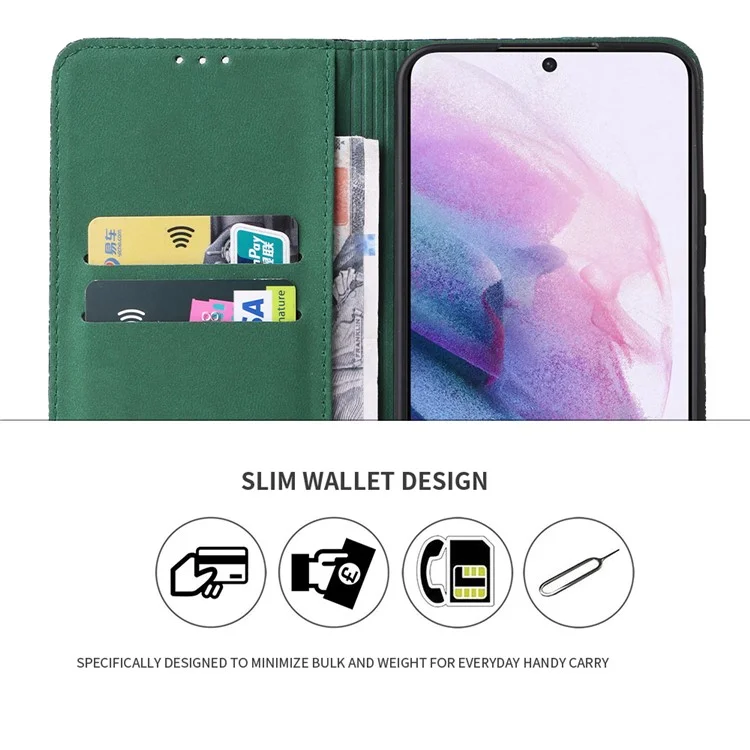 Fierre Shann Für Samsung Galaxy S22+ 5G Wallet Stand Design Top-layer Cowide Leder Crocodile Textur Auto-absorbiertes Magnetphone Hülle - Grün