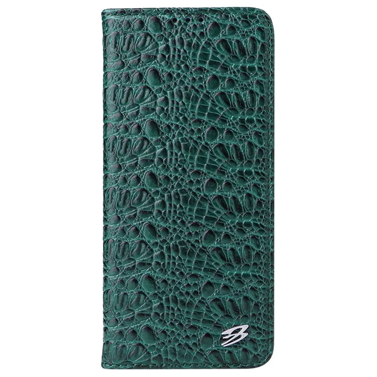 Fierre Shann Für Samsung Galaxy S22+ 5G Wallet Stand Design Top-layer Cowide Leder Crocodile Textur Auto-absorbiertes Magnetphone Hülle - Grün