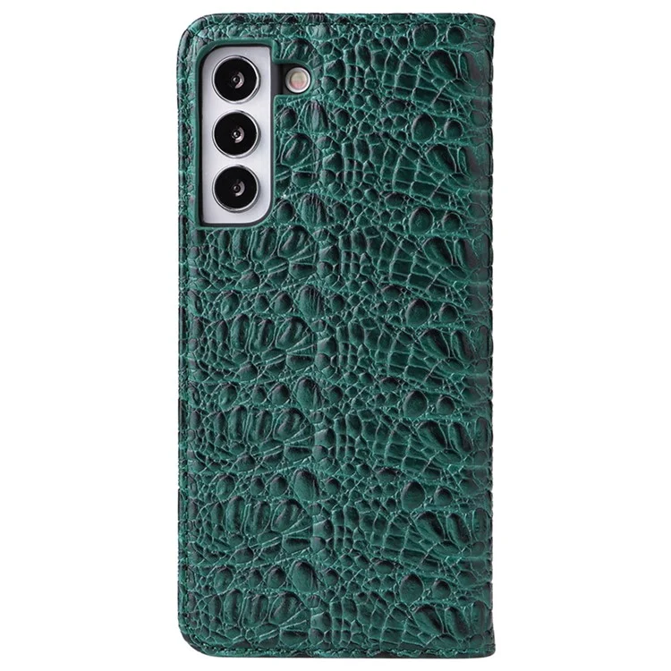 Fierre Shann Für Samsung Galaxy S22+ 5G Wallet Stand Design Top-layer Cowide Leder Crocodile Textur Auto-absorbiertes Magnetphone Hülle - Grün