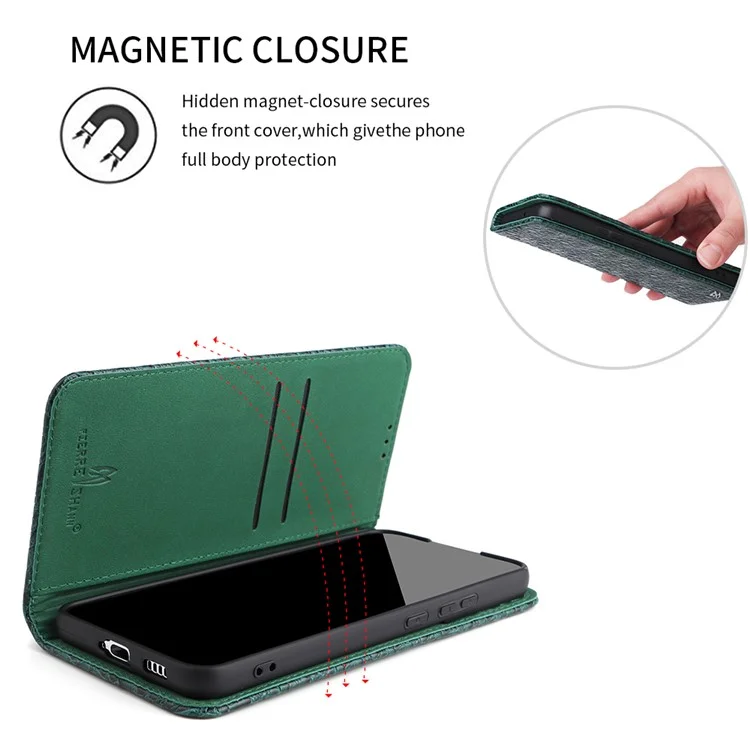 Fierre Shann Für Samsung Galaxy S22+ 5G Wallet Stand Design Top-layer Cowide Leder Crocodile Textur Auto-absorbiertes Magnetphone Hülle - Grün