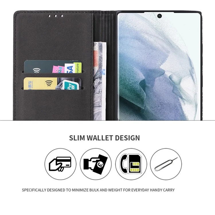 Fierre Shann Für Samsung Galaxy S22 Ultra 5G Top-layer-kokodil-leder-krokodil-textur-telefonabdeckung Schocksicheres Automatisch Absorbiertes Magnetisches Handygehäuse - Schwarz