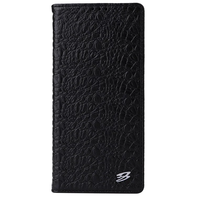 Fierre Shann Für Samsung Galaxy S22 Ultra 5G Top-layer-kokodil-leder-krokodil-textur-telefonabdeckung Schocksicheres Automatisch Absorbiertes Magnetisches Handygehäuse - Schwarz