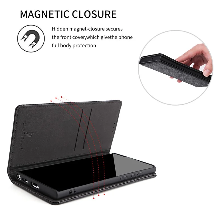 Fierre Shann Für Samsung Galaxy S22 Ultra 5G Top-layer-kokodil-leder-krokodil-textur-telefonabdeckung Schocksicheres Automatisch Absorbiertes Magnetisches Handygehäuse - Schwarz