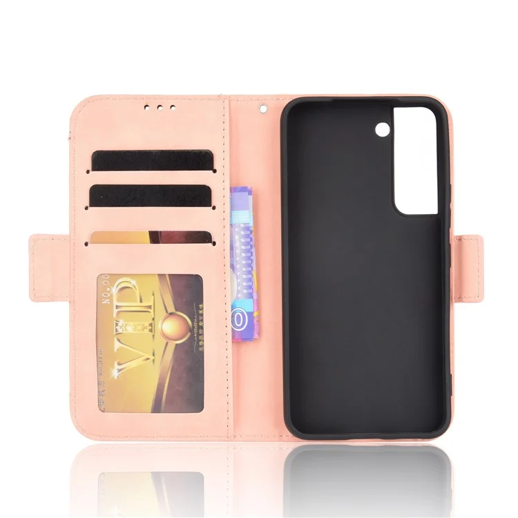 Múltiples Ranuras De Tarjetas Funda De Cuero Para Samsung Galaxy S22 + 5G, Soporte De Cartera Cubierta De Teléfono Protector - Rosa