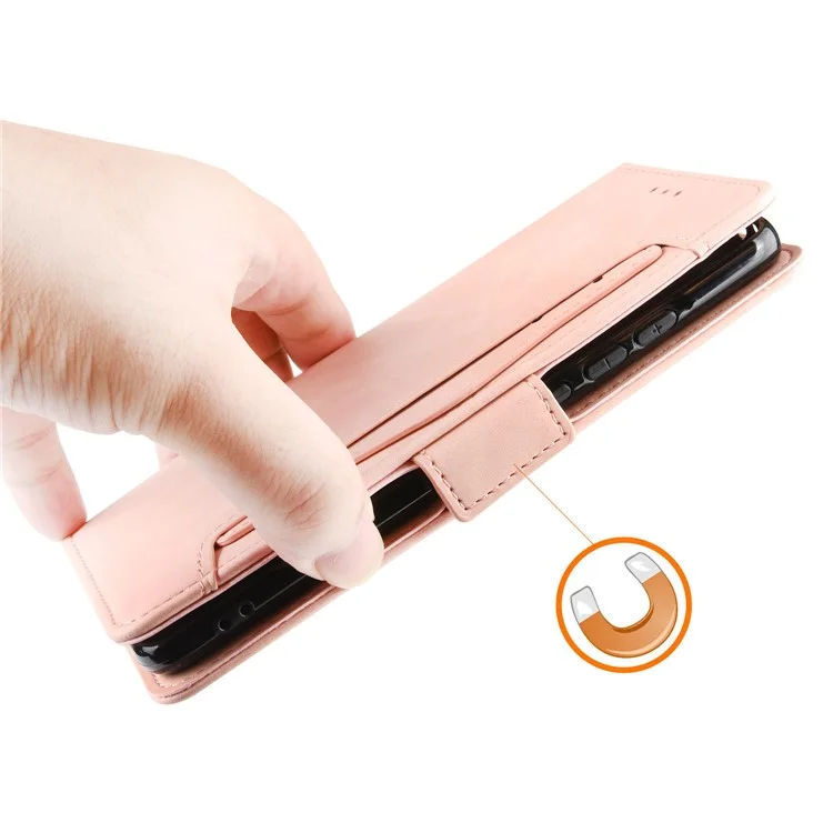 Múltiples Ranuras De Tarjetas Funda De Cuero Para Samsung Galaxy S22 + 5G, Soporte De Cartera Cubierta De Teléfono Protector - Rosa