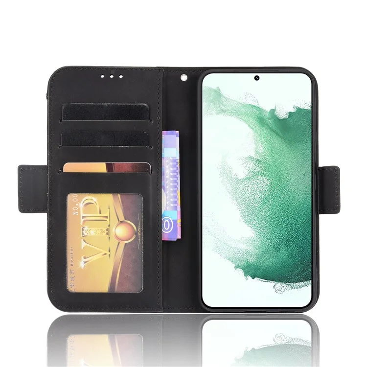 Étui en cuir à plusieurs emplacements pour cartes pour Samsung Galaxy S22+ 5G, étui de protection pour téléphone avec support portefeuille - Noir