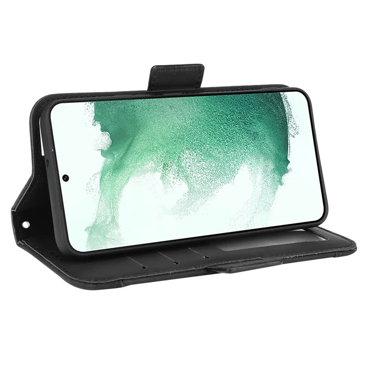Étui en cuir à plusieurs emplacements pour cartes pour Samsung Galaxy S22+ 5G, étui de protection pour téléphone avec support portefeuille - Noir