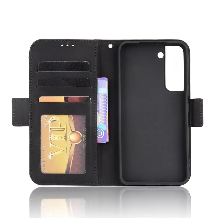 Étui en cuir à plusieurs emplacements pour cartes pour Samsung Galaxy S22+ 5G, étui de protection pour téléphone avec support portefeuille - Noir