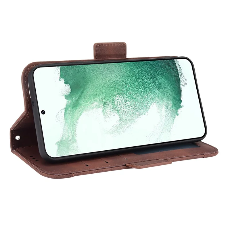 Funda de Piel con Múltiples Ranuras para Tarjetas para Samsung Galaxy S22+ 5G, Funda Protectora de Cartera y Soporte - Marrón