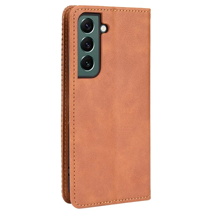 For Samsung Galaxy S22 5G Vintage PU Leather Flip Case Magnetic Auto Closing  Stand Wallet Imprinted Mosaic Stylish Cover - Brown