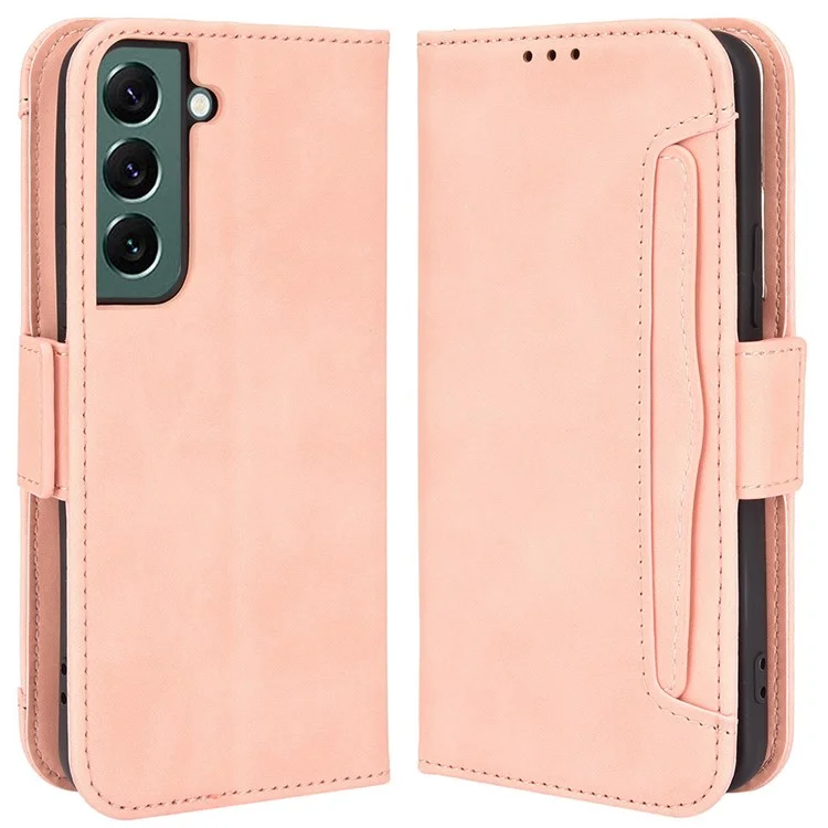 Para Samsung Galaxy S22 5G Multi-card Slots PU Leather + TPU Double Magnetic Clasps Stand Phone Case Protector with Wallet - Pink