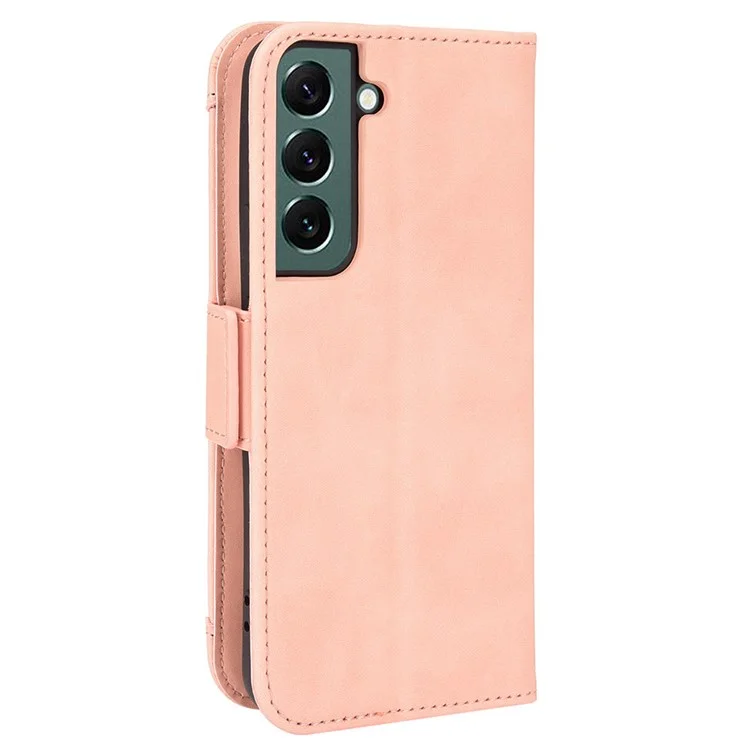 Para Samsung Galaxy S22 5G Multi-card Slots PU Leather + TPU Double Magnetic Clasps Stand Phone Case Protector with Wallet - Pink