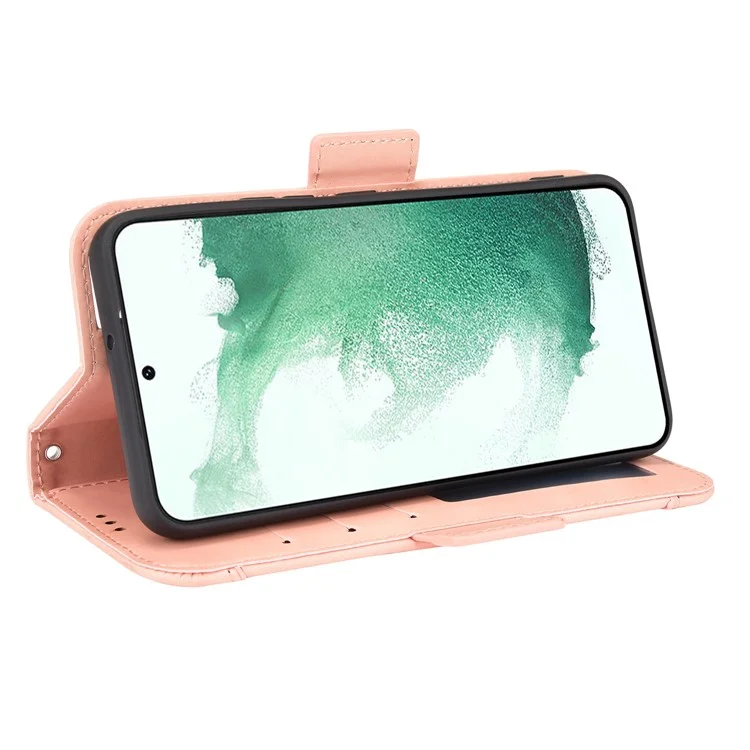 Para Samsung Galaxy S22 5G Multi-card Slots PU Leather + TPU Double Magnetic Clasps Stand Phone Case Protector with Wallet - Pink