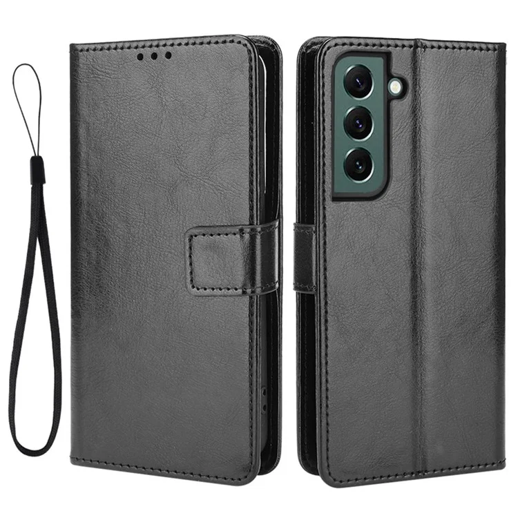 Pour Samsung Galaxy S22 5G Crazy Horse Texture Phone Leather Cover Inner TPU Case Wallet Stand Shell - Noir