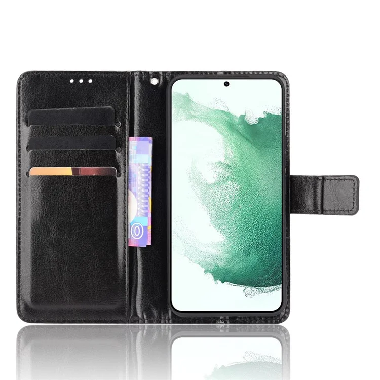 Pour Samsung Galaxy S22 5G Crazy Horse Texture Phone Leather Cover Inner TPU Case Wallet Stand Shell - Noir
