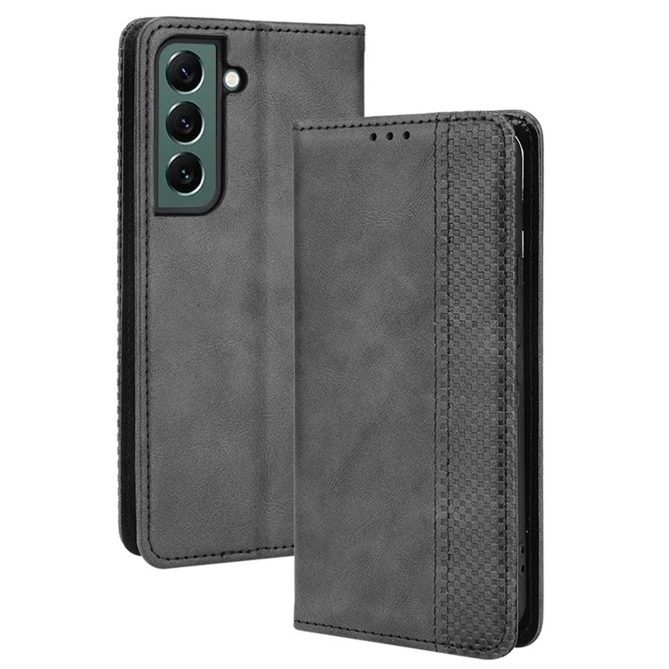 Vintage PU Leather Impression du Portefeuille de Portefeuille Mosaïque Pour Samsung Galaxy S22 + 5G, Stand Auto Closing Magnetic Cover Magretic - le Noir