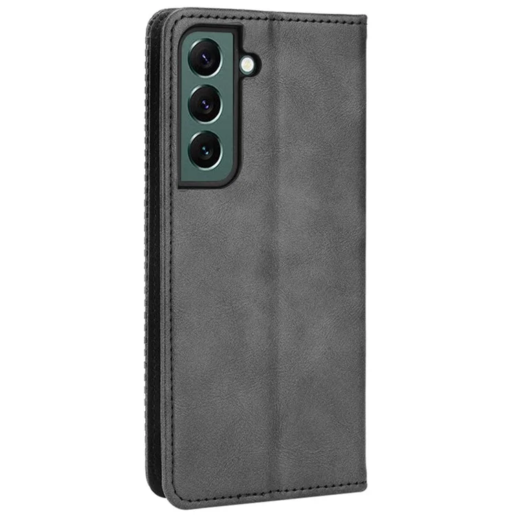 Vintage PU Leather Impression du Portefeuille de Portefeuille Mosaïque Pour Samsung Galaxy S22 + 5G, Stand Auto Closing Magnetic Cover Magretic - le Noir
