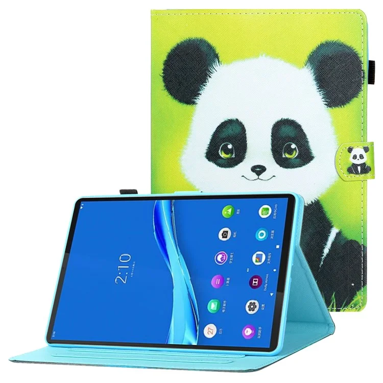 For Samsung Galaxy Tab A8 10.5 (2021) / A8 10.5 (2022) X205 / X200 Pattern Printing Leather Case Card Slot Stand Folio Tablet Cover with Pencil Holder - Panda