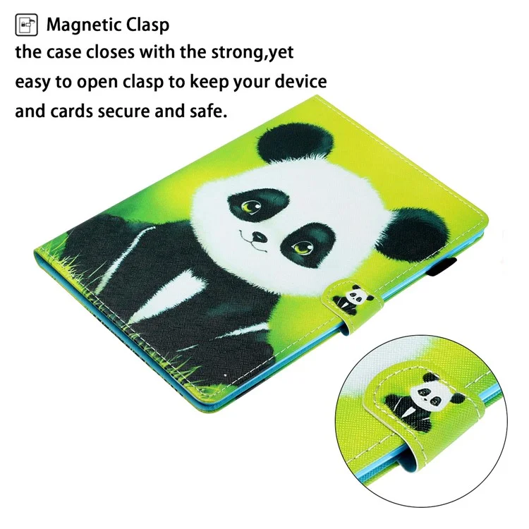 For Samsung Galaxy Tab A8 10.5 (2021) / A8 10.5 (2022) X205 / X200 Pattern Printing Leather Case Card Slot Stand Folio Tablet Cover with Pencil Holder - Panda