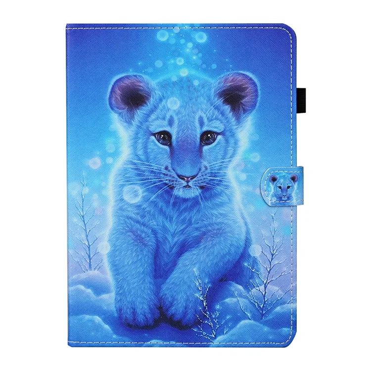 For Samsung Galaxy Tab A8 10.5 (2021) / A8 10.5 (2022) X205 / X200 Pattern Printing Card Slots Tablet Cover PU Leather Stand Case with Pen Holder - Tiger