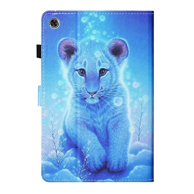 For Samsung Galaxy Tab A8 10.5 (2021) / A8 10.5 (2022) X205 / X200 Pattern Printing Card Slots Tablet Cover PU Leather Stand Case with Pen Holder - Tiger