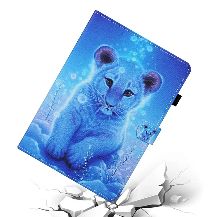 For Samsung Galaxy Tab A8 10.5 (2021) / A8 10.5 (2022) X205 / X200 Pattern Printing Card Slots Tablet Cover PU Leather Stand Case with Pen Holder - Tiger