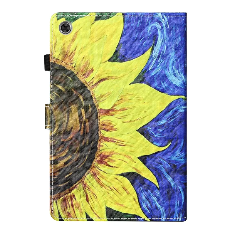 Capa de Tablet em Couro Sintético com Ranuras para Cartões, Estampa de Girassol, Suporte e Suporte para Caneta para Samsung Galaxy Tab A8 10.5 (2021) / A8 10.5 (2022) X205 / X200