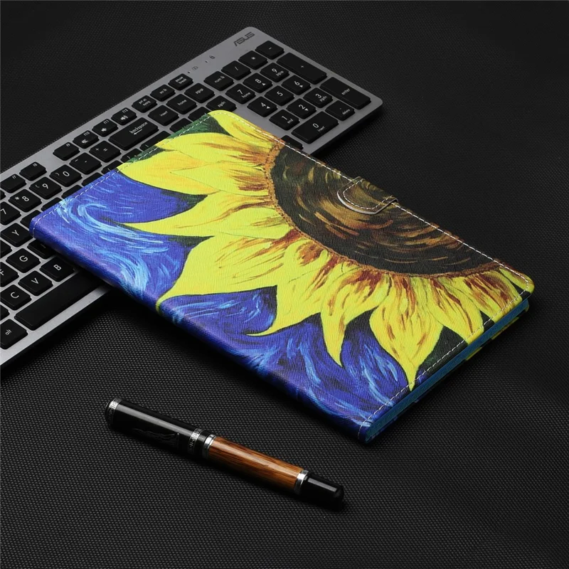 Capa de Tablet em Couro Sintético com Ranuras para Cartões, Estampa de Girassol, Suporte e Suporte para Caneta para Samsung Galaxy Tab A8 10.5 (2021) / A8 10.5 (2022) X205 / X200