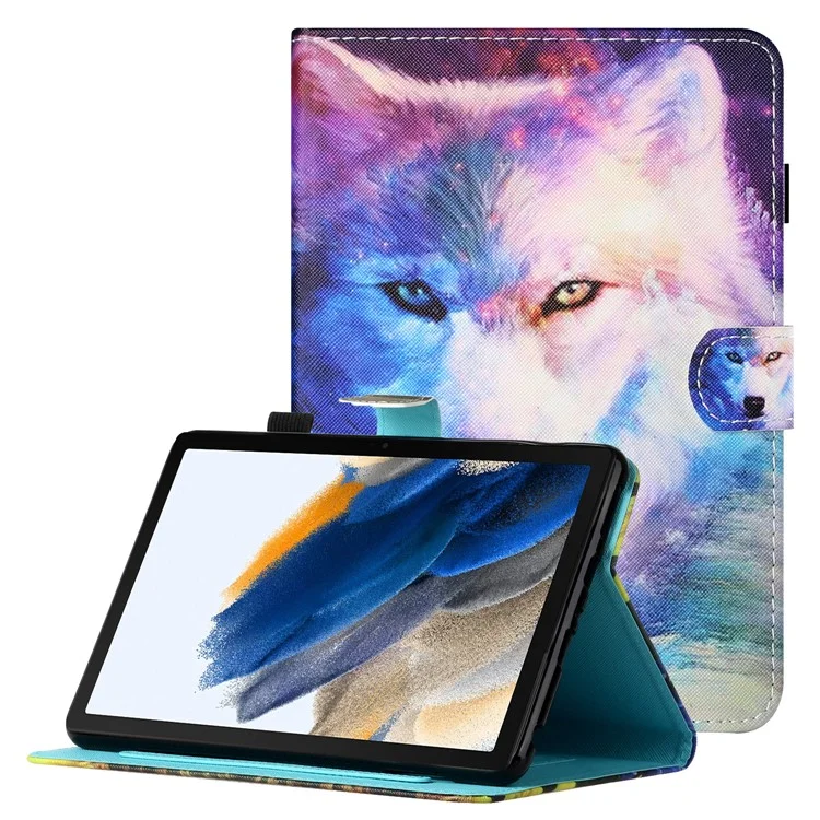 Per Samsung Galaxy Tab A8 10.5 (2021) / A8 10.5 (2022) X205 / X200 Pattern Printing Tablet Cover PU Leather + TPU Stand Card Holder Case - Wolf