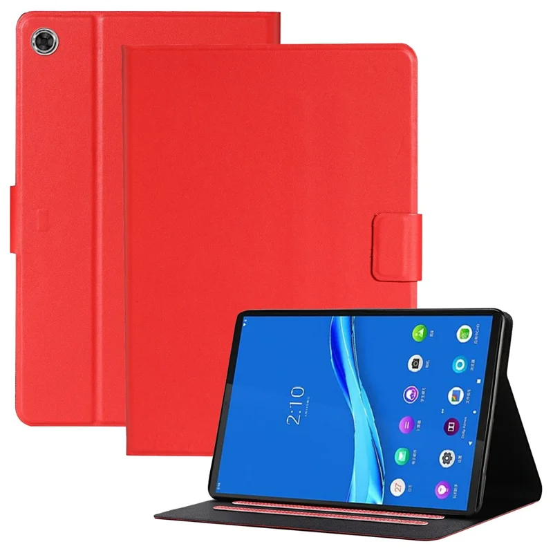 For Samsung Galaxy Tab A8 10.5 (2021) / A8 10.5 (2022) X205 / X200 Solid Color Stand Leather Tablet Case Card Holder Full Protection Cover - Red