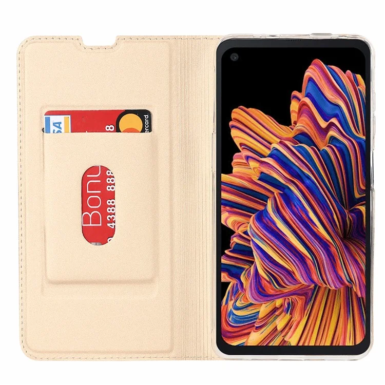Per Samsung Galaxy Xcover Pro Stand Feature PU Leather Flip Telefono Magnetica Auto-assorbiti Follio Protettivo Copertina Con Supporto Per Carta - Oro
