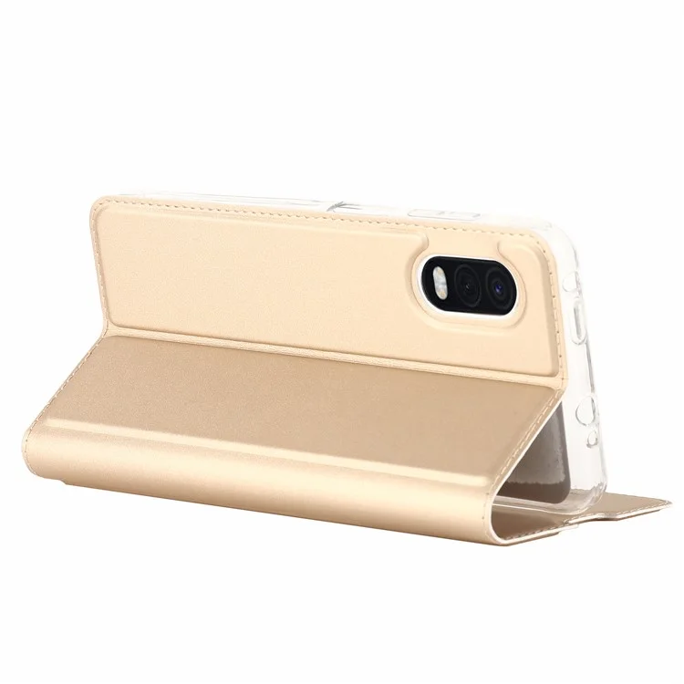 For Samsung Galaxy Xcover Pro Stand Feature PU Leather Flip Phone Case Magnetic Auto-absorbed Protective Folio Cover with Card Holder - Gold