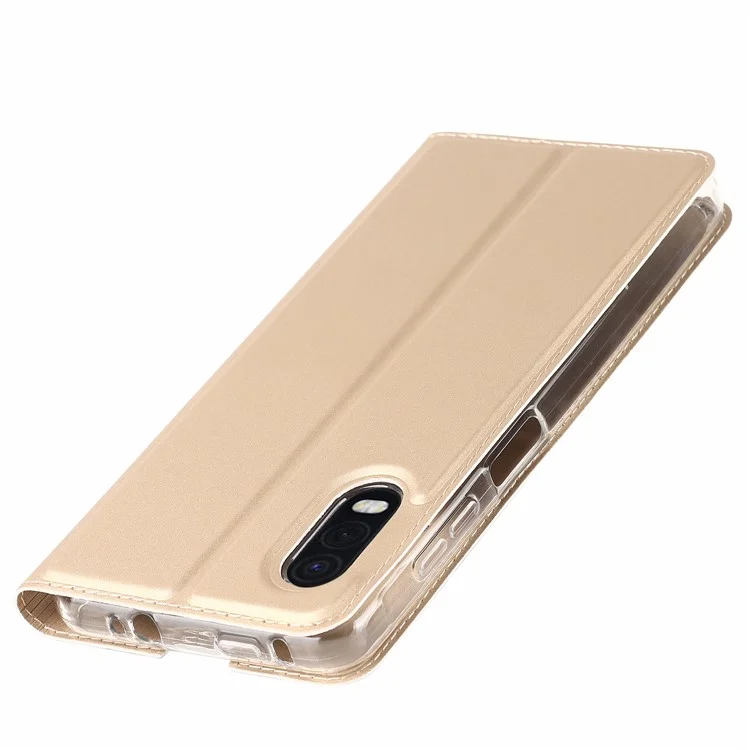 For Samsung Galaxy Xcover Pro Stand Feature PU Leather Flip Phone Case Magnetic Auto-absorbed Protective Folio Cover with Card Holder - Gold