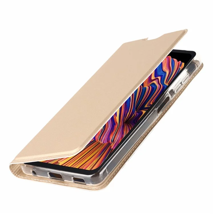 For Samsung Galaxy Xcover Pro Stand Feature PU Leather Flip Phone Case Magnetic Auto-absorbed Protective Folio Cover with Card Holder - Gold