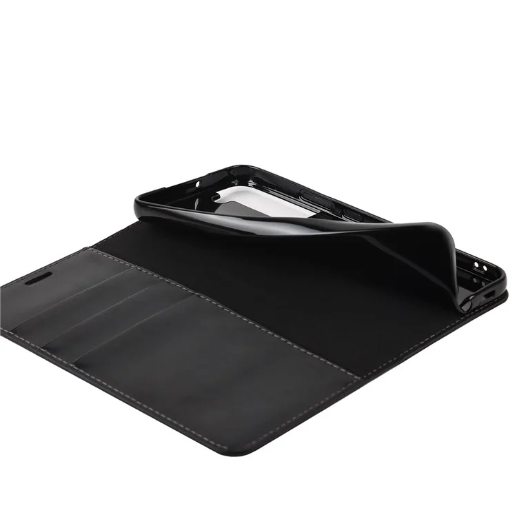 Housse de téléphone en cuir véritable à texture de Cheval Fou pour Samsung Galaxy S22+ 5G, étui protecteur portefeuille avec support - Noir